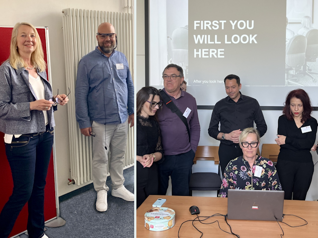 Im Rahmen der Internationalen Staff-Week begrüßten Prof. Dr. Birgit Franken und Jan Michael Rasimus Hochschulvertreter*innen aus elf Ländern zu einem weiteren Programmpunkt: dem Besuch des Eye Tracking-Labors der Hochschule